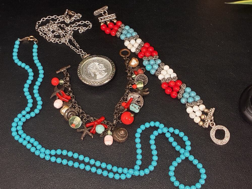 Lot of 4 Vintage-Style Boho / Tribal Silver Turquoise, Blue, Red Jewelry